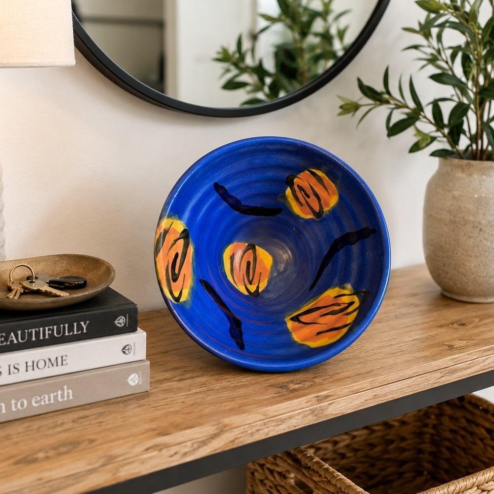 Signed ZIMMER Studio Pottery Cobalt Blue Art Bowl Handmade Ceramic 6" Vintage
